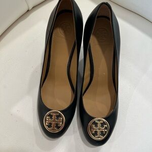 Tory Burch Black Flats with Gold Logo